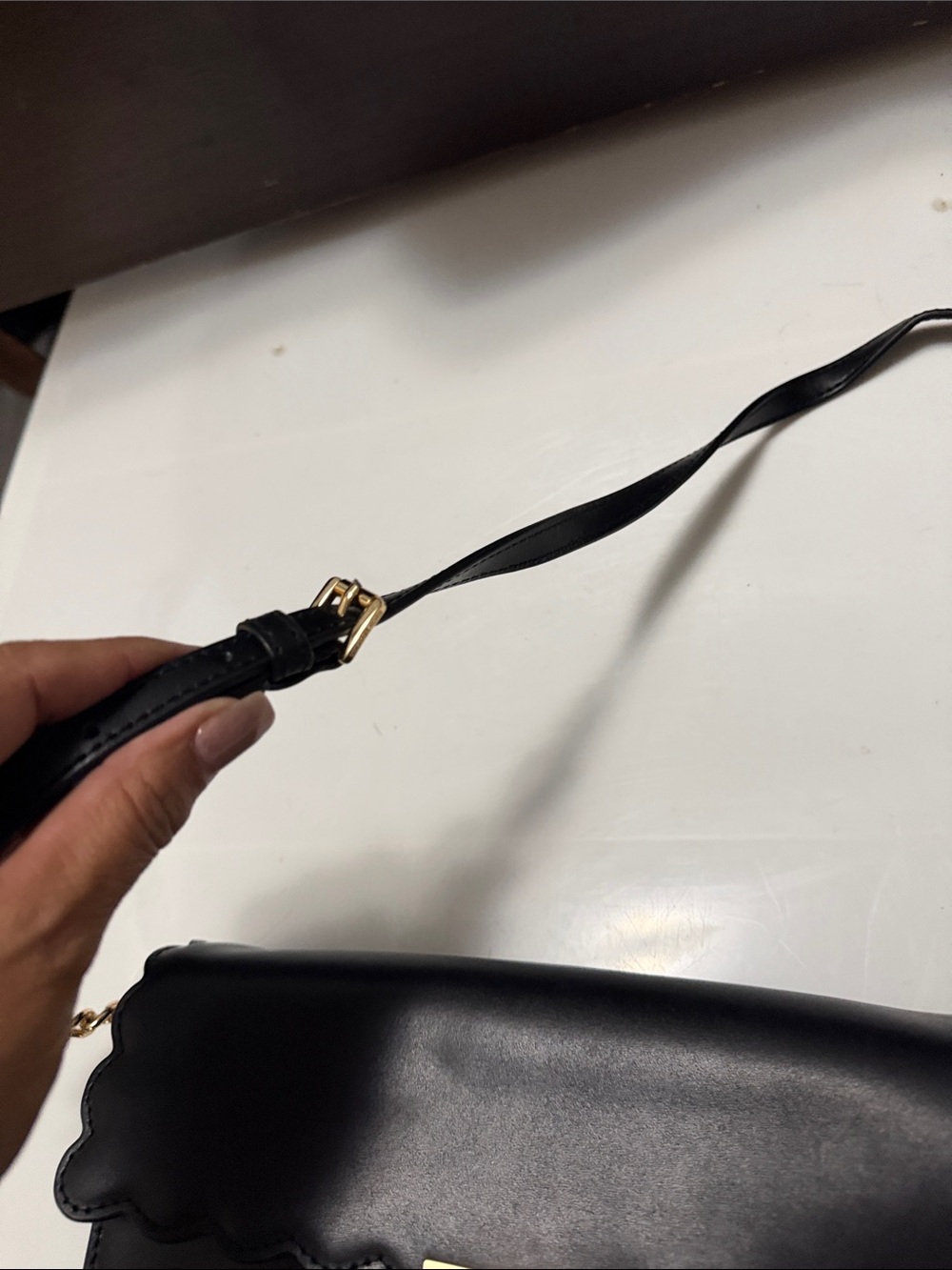 Michael Kors Black Leather Scallop-Flap Crossbody with Gold Hardware - Picture 6 of 15